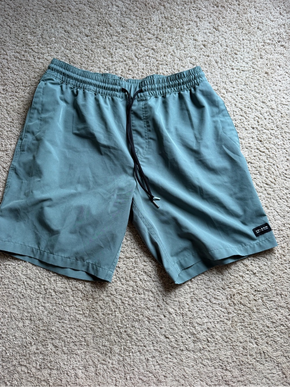Volcom Men's Athletic Shorts Teal Green with Black Drawstring